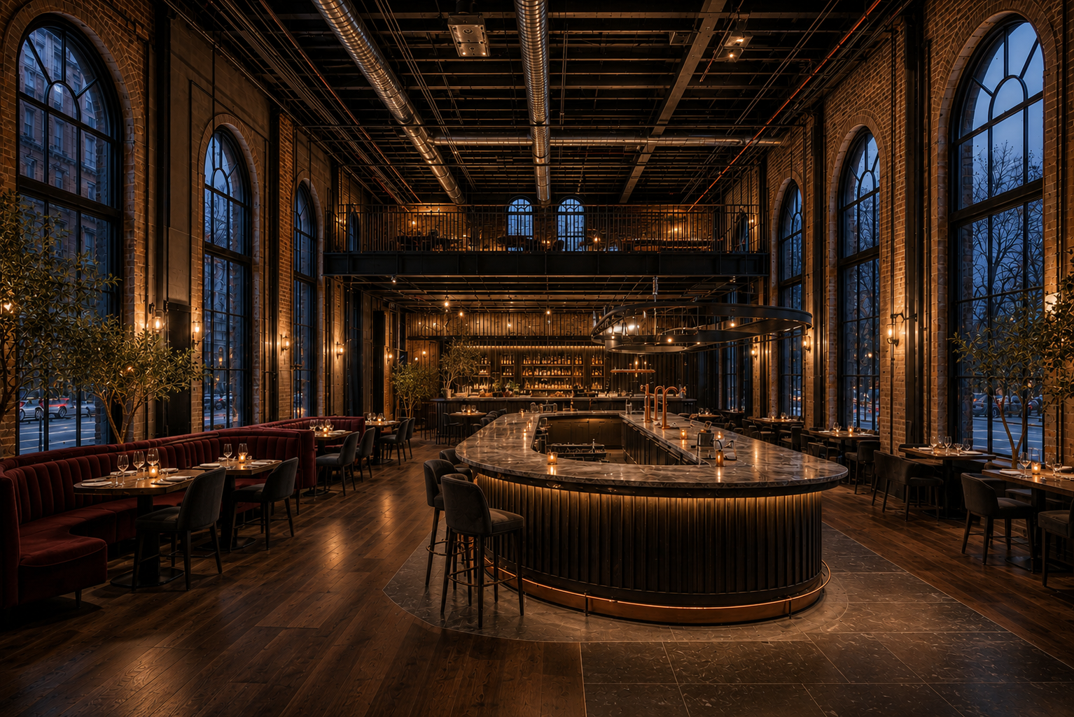 Completed upscale commercial restaurant interior